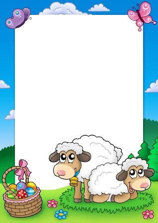 Easter-frame-com-sheep Easter Frame, Paper Flower Patterns, Easter Messages, Eid Crafts, School Wall Art, Iphone Wallpaper Glitter, Eid Cards, Flashcards For Kids, Kids Background