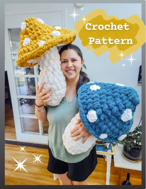 Giant Crochet Mushroom Pattern by TurtlesDreamCrochet - crochet envy Giant Crochet Mushroom, Crochet Mushroom Pattern, Giant Crochet, Magical Mushroom, Amigurumi For Beginners, Mushroom Garden, Mushroom Pattern, Bernat Blanket, Confection Au Crochet