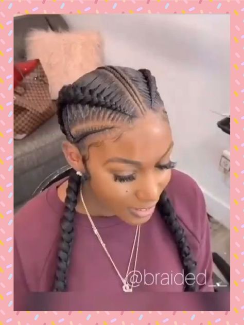 Two Goddess Braids Cornrows, Two Feed In Braids Cornrows, 4 Cornrows Braids Black Women, 2 Cornrows Braids For Black Women, Two Cornrows Braids For Black Women, Two Feed In Braids With Weave, 2 Stitch Feed In Braids, 2 Feed In Braids Hairstyles, Cornrolls Hairstyles Braids For Women