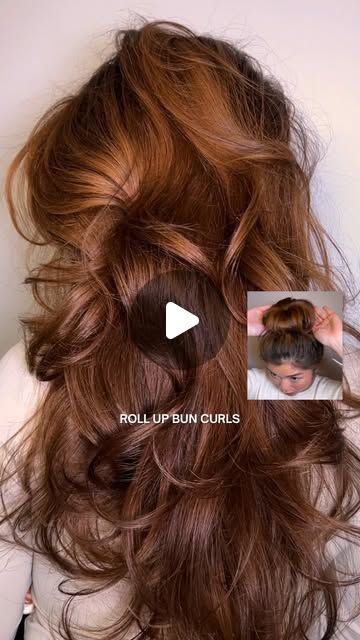 Alxandra on Instagram: "ROLL UP BUN HEATLESS CURLS! 🎀 what do we think?  intro: @makeupbygeenahunt   #heatlesscurls #buncurls #heatlesshair #overnightcurls #hairtutorial #hairhacks #hairideas #hairtransformation #heatlesswaves #haircurler" Heatless 70s Curls, Overnight Pin Curls, Diy Heatless Curls Overnight, Bun Heatless Curls, Diy Heatless Curls, Heatless Hairstyles For Long Hair, Hair Rollers Tutorial, Long Hair Diy, Heatless Curls Tutorial