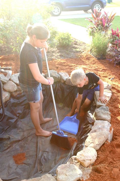 HOW TO Build a Pond & Waterfall Phase 1 (Pretty EASY!) - MomDot Build Pond, Coy Pond, Build A Pond, Ponds Ideas, Backyard Fountain, Easy Landscape, Building A Pond, Garden Pond Design, Diy Pond