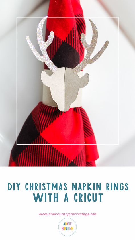 You will love how great these DIY Christmas napkin rings look on your table! So, grab your Cricut and make some for your table! Cricut Napkin Rings Christmas, Christmas Napkins Diy, Cricut Napkin Rings, Cricut Christmas Table Decorations, Napkin Rings Diy Ideas, Diy Christmas Napkin Rings, Diy Napkin Rings Christmas, Homemade Napkin Rings, Diy Christmas Napkins