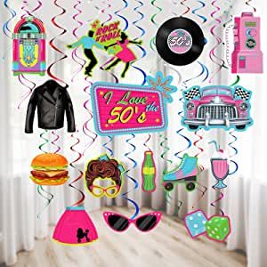 50s Theme Party, Decade Dance, Rock And Roll Party Decorations, 50s Party Decorations, Party Ceiling Decorations, Rock And Roll Party, 50s Birthday, Bday Surprise, 50s Theme