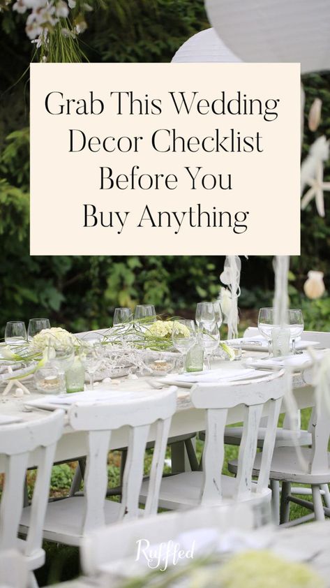 If you're buying wedding decor online and aren't sure where to begin, this checklist is for you! #weddingdecorideas #weddingceremonydecor #weddingreceptiondecor #tablenumberideas Wedding Gray Tablecloth, Ultimate Wedding Decor Checklist, Wedding Decor Planning, Wedding June Colors, Wedding Decor Organization, Wedding Venue Table Decorations, List Of Wedding Decor Needed, Wedding Tables Decoration Ideas, Wedding Welcome Party Decor