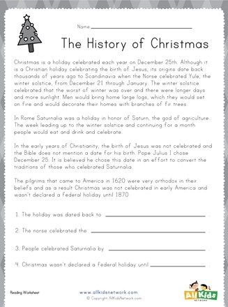 Christmas Reading Worksheet | All Kids Network Christmas Comprehension Passages 2nd Grade, Christmas Reading Comprehension Grade 3, Christmas Comprehension Worksheets, 4th Grade Christmas Worksheets, Christmas Worksheets 5th Grade, Christmas School Worksheets, Christmas History For Kids, Christmas Worksheets For Kids 4th Grade, Christmas Stories For Kids Printable