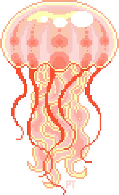 Jellyfish Perler, Aesthetic Textures, Pixel Aesthetic, Digital Decorations, 8 Bit Art, Pixel Art Templates, 8bit Art, Pixel Drawing, Pixel Art Characters