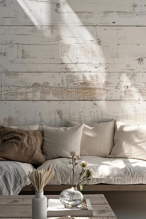 How To Whitewash A Wall For A Rustic Finish White Wash Wood Wall, Rustic White Wall, Whitewashed Walls Wood, Whitewash Paneling Walls, White Wash Shiplap, White Wash Wall Paneling, White Washed Shiplap Wall, Whitewashed Wood, Whitewashed Log Cabin Interior