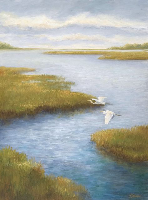 Heron Painting, Marsh Art, Coastal Painting, Watercolor Paintings For Beginners, Collage Ideas, Herons, Paint Ideas, In Flight, Photo Wall Art