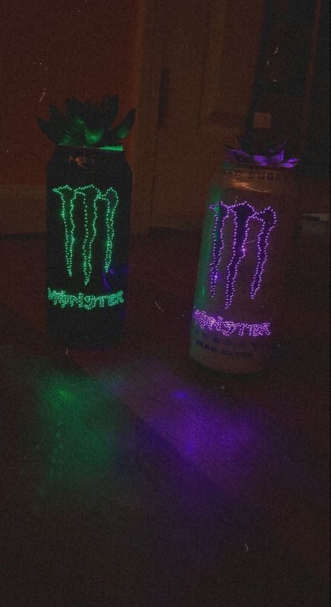 Ideas To Do With Monster Cans, Monster Light Can, Monster Can Painting Ideas, Monster Energy Light, Ideas For Monster Cans, Monster Cans Diy Crafts, Things To Do With A Monster Can, Monster Can Butterflies, What To Do With A Monster Can