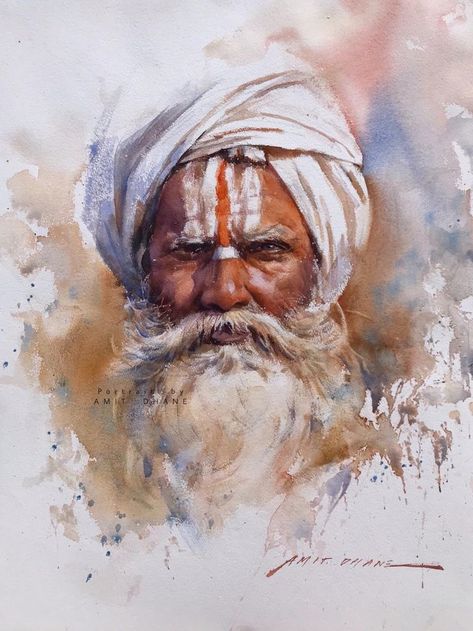 Watercolor Indian, Potrait Painting, Old Man Portrait, Vector Portrait Illustration, Watercolor Art Face, Watercolour Portrait, Human Figure Sketches, Watercolor Portrait Painting, Art Photography Portrait