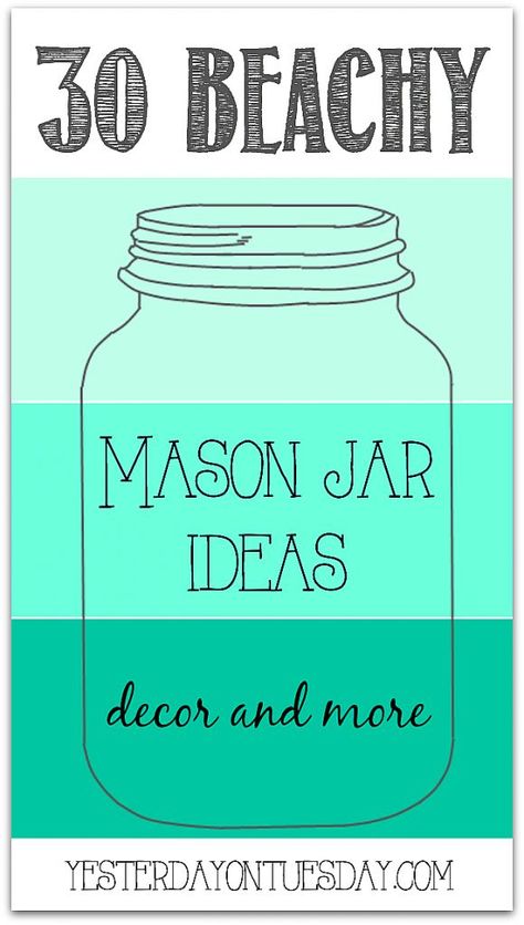 Beachy and Nautical Mason Jar Ideas Mason Jar Ideas Decor, 90s Bathroom, Mason Jar Ideas, Mason Jar Projects, Beach Room, Jar Ideas, Beachy Decor, Mason Jar Gifts, Jar Diy