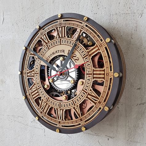 Mechanical Wall Clock, Wall Clock Design Ideas, Skeleton Wall Clock, Big Wall Clocks, Gear Wall Clock, Fourth Dimension, Steampunk Wall, Wall Clock Unique, Clock Home Decor