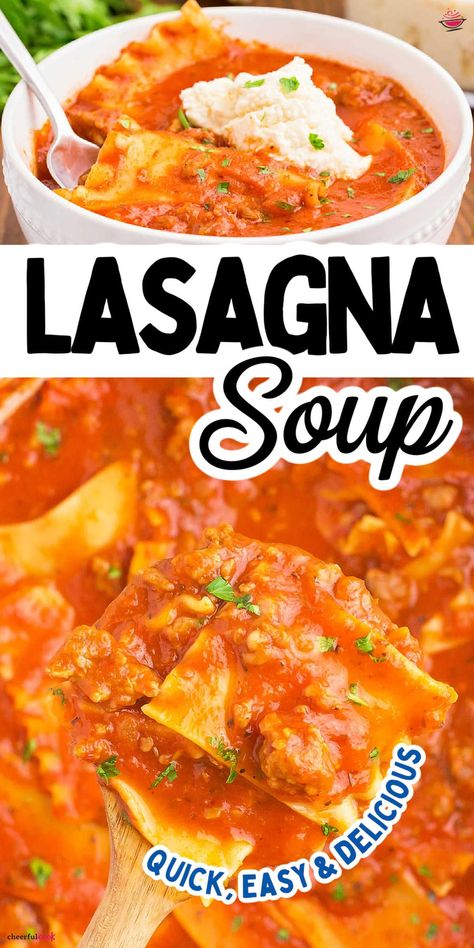 Sausage Lasagna Soup, Easy Lasagna Soup, Comforting Dinner, Italian Sausage Pasta, Chili Soup, Lasagna Soup, Soup And Stew, Sausage Pasta, Bean Recipes