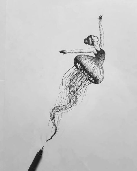 Soaring to new heights by F. Cassiani Surrealism Drawings Easy, Surrealism Drawing Ideas Easy, Surreal Art Easy, Stippling Art Ideas Easy, Surealisme Art Simple, Surrealism Art Ideas, Surreal Sketch, Metamorphosis Art, Surrealism Drawing