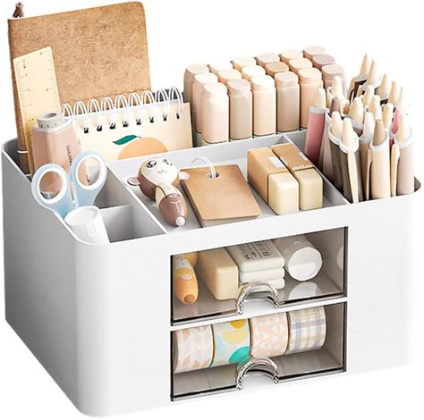 Axroad Mall Desk Organiser with Drawer, Large Capacity Desktop Pen Holder Caddy Office Supplies Organiser Stationary Accessories Storage Box (White) : Amazon.co.uk: Stationery & Office Supplies Leather Desk Organizer, Pencil Holders For Desk, Office Table Desk, Stationary Organization, Work Space Organization, Functional Desk, Desk Organization Office, Pen Organization, Desk Supplies