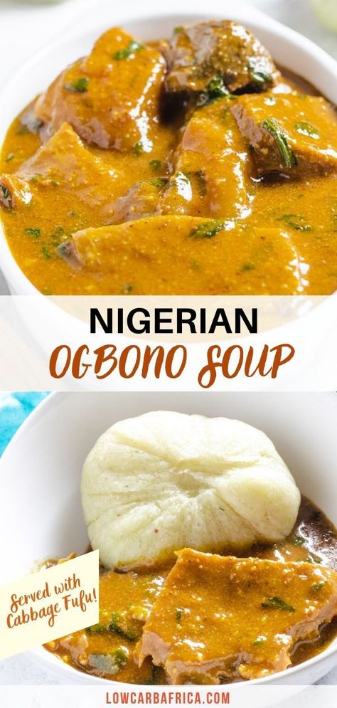 Nigerian Ogbono soup is a rich, nutrition-packed Nigerian soup made from ground African mango seeds, palm oil, assorted meats, and spices. It packs a lot of bold and rich flavors and is incredibly delicious! #lowcarb #lowcarbrecipe #lowcarbdiet #keto #ketorecipe #ketodiet #lchf #paleo #glutenfree #ketodinner #africanketo  | LowCarbAfrica.com Nigerian Soup, Ogbono Soup, African Recipes Nigerian Food, Nigerian Recipes, African Cooking, African Mango, Nigerian Food, Low Carb Soup, World Recipes