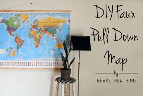 DIY Faux Pull Down Map - Brave New Home Diy Letterpress, Free Silhouette Files, Pull Down Map, Diy Map, Silhouette Curio, Homemade Home Decor, Free Silhouette, Art Decor Diy, Letterpress Cards