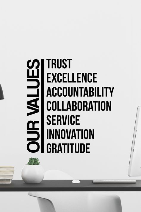 Create an environment with core values with this inspirational wall decal quote for your office! #officedecor #inspirationalquote Business Related Quotes, Vball Quotes, Team Sayings, Positive Work Quotes, Intuitive Quotes, Inspirstional Quotes, Motivational Pic, Work Environment Quotes, Wall Decal Quotes Inspirational