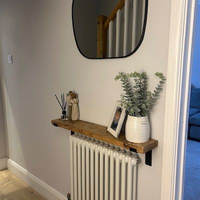 Hand Crafted Rustic Reclaimed Solid Pine Timber Radiator Shelf With Industrial Steel Brackets 15cm Depth X 3.3cm Thickness - Etsy UK Copper Pipe Shelves, Pipe Shelf Brackets, Rustic Console Table, Radiator Shelf, Steel Shelf Brackets, Rustic Console, Cast Iron Shelf Brackets, Traditional Shelves, Rustic Console Tables