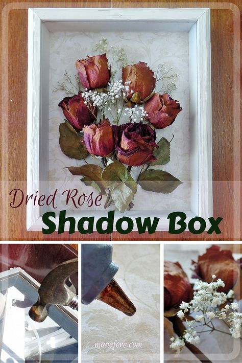 #FridayFrivolity - Dried Rose Shadow Box - simple but beautiful way to display dried flowers. Pressed Flowers Diy, Rose Shadow, Dried Flowers Diy, Drying Roses, Diy Shadow Box, Fleurs Diy, Flower Shadow Box, Memorial Flowers, Box Display