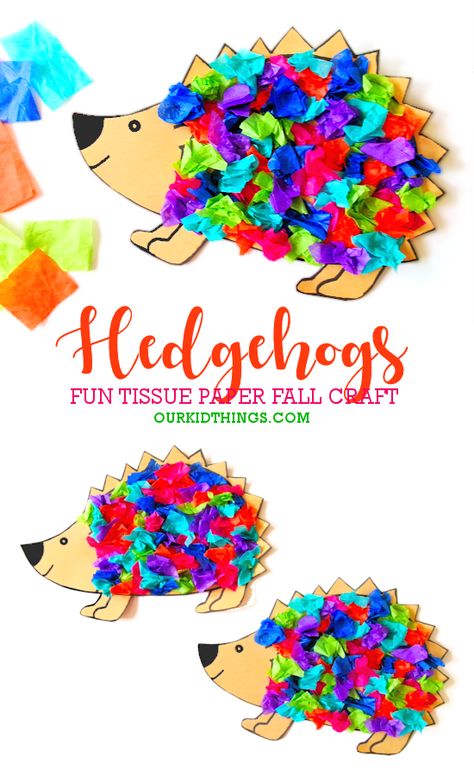 Tissue Paper Hedgehog Craft Tear Paper Fall Craft, Crafts For September For Toddlers, Animal Crafts For 3rd Graders, Hedgehog Crafts Preschool, Autumn Art Ideas For Kids Classroom, Fall Hedgehog Craft, Fall Sel Activities, Hedgehog Crafts For Preschoolers, Crafts With Tissue Paper For Kids