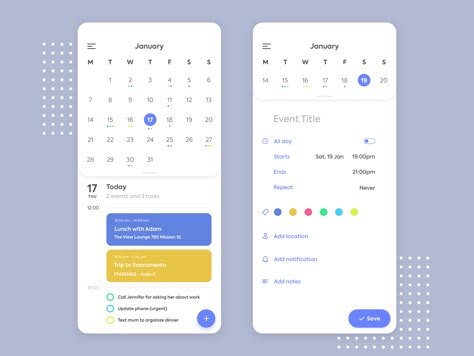 Calendar Design - Daily UI 038 by Alberto Colopi Calendar Event Design, Calender Ui, Minimalist Calendar Design, To Do App, Ui Design Mobile, Ui Ux 디자인, Date Design, App Design Layout, Android App Design