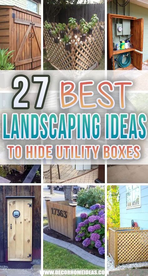 Cover Outdoor Utility Boxes, How To Hide Electrical Box On Wall Outside, Covering Up Outdoor Utilities, Outdoor Power Box Cover Ideas, Landscape Ideas To Cover Utility Boxes, Ideas To Hide Utility Boxes Outside, How To Hide Electrical Box In Front Yard, How To Hide A Power Box In Yard, Cover For Electrical Box Outside