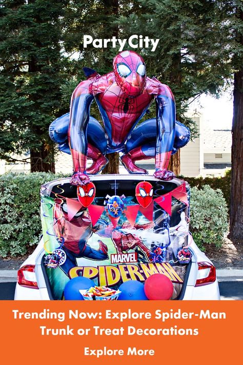 Get trunk-or-treat ready with Spiderman decorations. Discover more trending DIY Spider-Man trunk or treat car ideas at Party City. Spider Man Trunk Or Treat, Trunk Or Treat Car Ideas, Trunk Or Treat Decorations, Trunk Or Treat Kits, Halloween Ornament Wreath, Halloween Car Decorations, Spider Man Halloween, Spiderman Decorations, Trending Diy