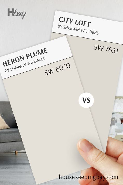 Heron Plume vs City Loft – Comparing These Subtle Sherwin Williams Neutrals City Loft Vs Agreeable Gray, City Loft Sw, Heron Plume, Loft Kitchens, Drift Of Mist, Worldly Gray, Pale Oak, City Loft, Repose Gray