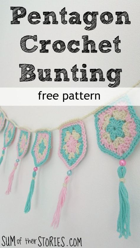 Bunting Crochet Patterns Free, Crochet Banner Garlands, Pentagon Crochet, Crochet Pentagon, Crochet Bunting Free Pattern, Crochet Banner, Crochet Bunting Pattern, Bunting Pattern, Crochet Bunting