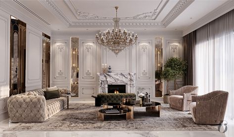 Men Majlis on Behance Classic Reception Interior, Neoclassic Reception, Neoclassic Living Room, Classical Living Room, Neoclassical Interior Design, Lobby Interior Design, Neoclassical Interior, Living Room Decor Colors, Lobby Interior