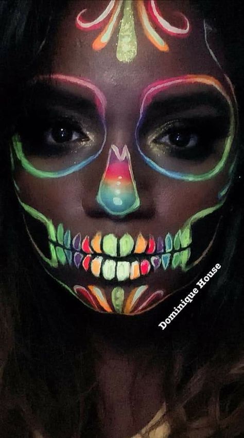 Cartoon Makeup Looks, Neon Skeleton Makeup, Skull Face Paint, Ball Costume, Cartoon Makeup, Halloween 23, Skeleton Makeup, Sugar Skull Makeup, Face Painting Halloween