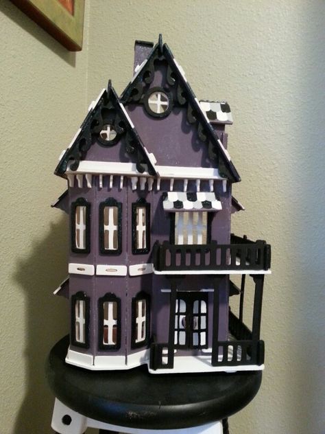 Gothic dollhouse wood puzzle Gothic Dolls House, Tennyson Dollhouse, Dollhouse Colors, Goth Dollhouse, Purple Dollhouse, Dollhouse Diy Ideas, Dolls House Diy, White Doll House, Dollhouse Wood