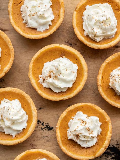 Mini Pumpkin Pies - Budget Bytes Mini Pumpkin Pies Recipe, Specialty Desserts, Mini Pumpkin Pie, Yummy Pies, Pumpkin Pie Recipe Easy, Pumpkin Tarts, Cheese Pastry, Mini Pumpkin Pies, Simple Pantry