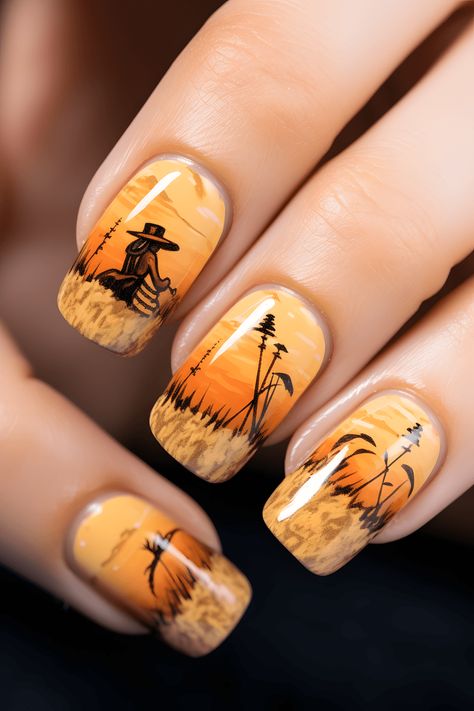 Nail Art, Scarecrow, Harvest Fall Season, Halloween, Chic, Pumpkin Style Colour Short Thanksgiving Nails, Copper Nails, Thanksgiving Nail Art, Thanksgiving Nail, Chic Nail Art, Water Color Nails, Fall Gathering, Autumn Magic, Color Accents