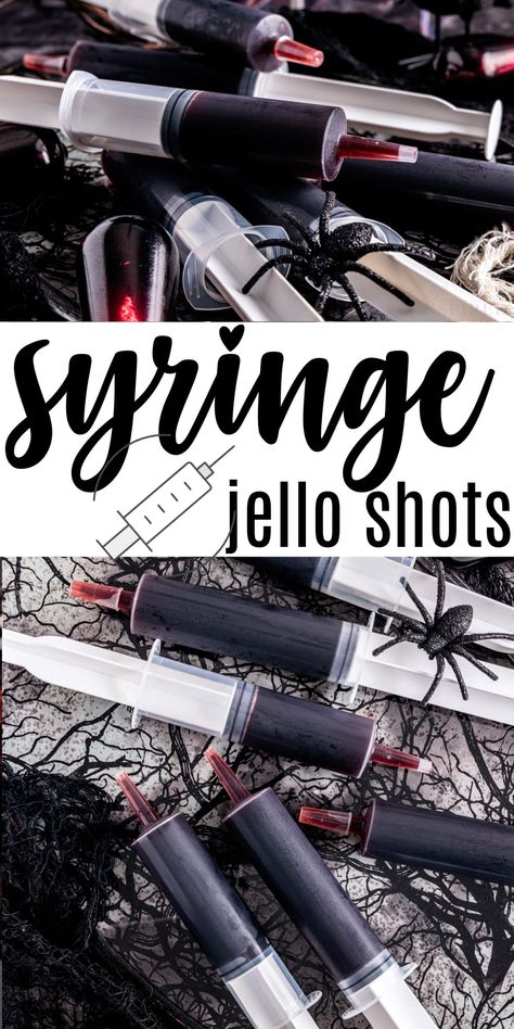 How to Make Syringe Jello Shots Liquor Party Ideas, Black Jello Shots Recipes, Syringe Jello Shots Recipe, Jello Syringe Shots Recipe, Kids Jello Shots Halloween, Syringe Drinks, Spooky Halloween Shots, Jello Syringe Shots, Syringe Shots Recipes