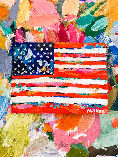 American flag abstract painting by PARKER American Flag Painting, American Flag Art, Flag Painting, Flag Art, Class Ideas, July 4, Cat Painting, Art Class, Spooky Season