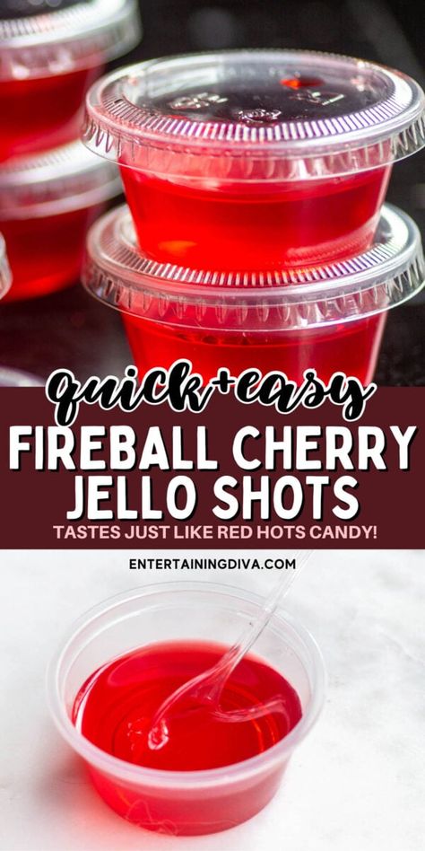 Best Red Jello Shots, Fireball Shots Jello, Tailgate Jello Shots, Fire Ball Jello Shots Recipe, Moonshine Jello Shots Recipes, Cherry Fireball Jello Shots, Cherry Jello Shots With Vodka, Sweet Jello Shots, Jello Shots With Rum Recipe