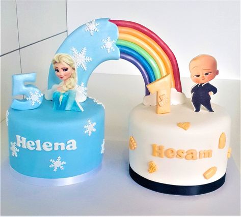 Daughter loves Frozen and son loves Boss Baby? No problem! #frozencake #elsa #bossbaby #kidscakes #rainbow Son And Daughter, Frozen Cake, Personalized Cakes, Novelty Cakes, Boss Baby, Son Love, Cakes Cupcakes, Cakes And More, Daughter Love