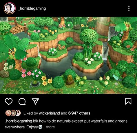 Acnh Water Scaping Ideas, Junglecore Animal Crossing, Acnh Carpet Design Code, Animal Crossing Waterfall Ideas, Acnh Waterscaping Ideas, Tropical Animal Crossing Island, Acnh River Ideas, Animal Crossing Terraforming, Acnh Terraforming