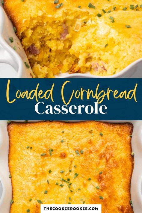 This loaded cornbread casserole will be a sure fire hit this Thanksgiving and Christmas. Super easy and quick to prep, It's so delicious, I'm pretty sure you won't have leftovers! Loaded Cornbread, Savory Cornbread, Cheesy Cornbread, Leftover Cornbread, Cornbread Casserole Recipe, Cornbread Casserole, The Cookie Rookie, Cookie Rookie, Skillet Recipes