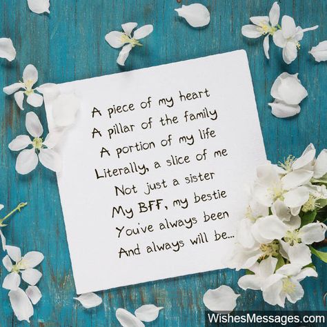 Birthday Poems for Sisters – WishesMessages.com Happy Birthday Sister Poems, Short Birthday Poems, Birthday Wishes For Elder Sister, Dear Quotes, Images Of Cakes, Poems For My Sister, Sister Poems Birthday, Friends Like Sisters, Happy Birthday Little Sister