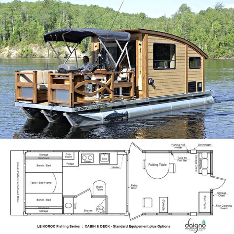 Tiny Houseboat, Small Houseboats, Boathouse Design, Pontoon Houseboat, Shanty Boat, Boat Bar, Boat House Interior, Tiny Boat, Auto Camping