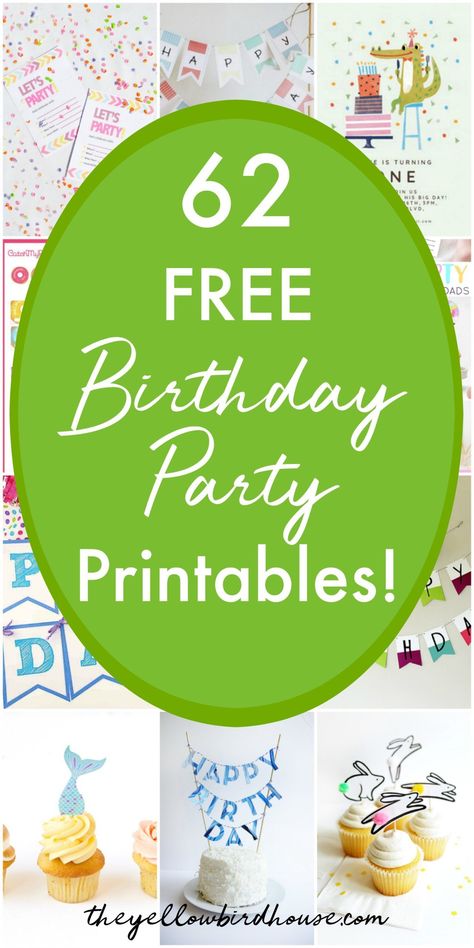 62 Free Birthday Party Printables Free Printable Party Decorations, 90th Birthday Party Invitations Free Printable, Birthday Printables Free, Printable Birthday Decorations, Cricut Tags, Birthday Party Invitations Diy, Printable Birthday Banner, Birthday Banner Template, Gratis Printables