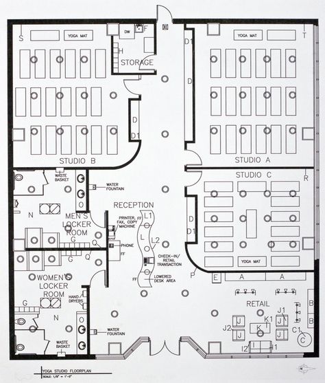 Allowed only one week (7 days) for completion of this segment Problem Statement:     You will design a yoga studio located in an upscale community. Situated in a one-story/multi tenant building,... Yoga Studio Layout Plan, Fitness Center Floor Plan, Pilates Studio Floor Plan, Interior Design Yoga Studio, Yoga Studio Layout, Yoga Studio Floor Plan, Yoga Center Design, Yoga Studio Design Ideas, Home Pilates Studio