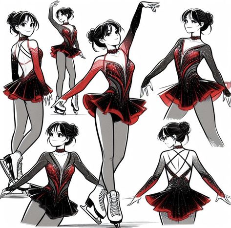 Figure Skater Character Design, Ballerina Poses Reference Drawing, Twirling Dress Reference, Ice Skating Drawing Reference, Ballerina Poses Drawing, Ice Skating Poses Drawing, Ice Skating Drawing, Ice Skate Drawing, Ballerina Poses