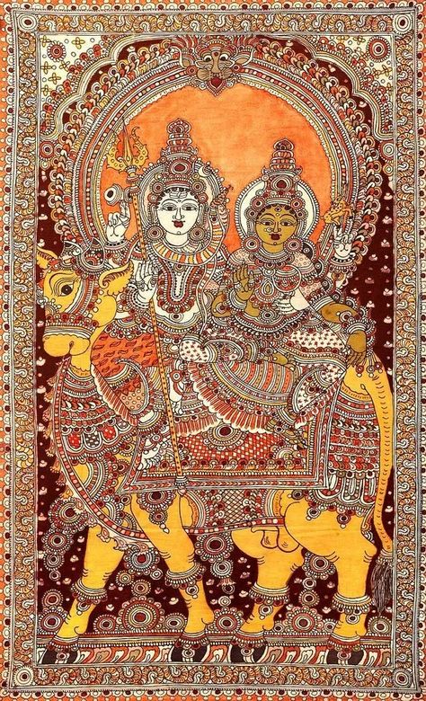 Kalamkari- Ancient Style of Hand Painting - HubPages Pattachitra Paintings, Cosmic God, Shiva Wallpapers, Kalam Kari, Hindu Cosmos, Mithila Painting, Mysore Painting, Kitsch Art, Indian Traditional Paintings