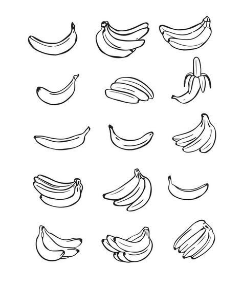 Banana Drawing Illustration Banana Drawing Simple, Banana Doodle, Banana Drawing, Banana Illustration, 2024 Moodboard, Cute Banana, Bujo Ideas, Banana Slice, Cad Drawing