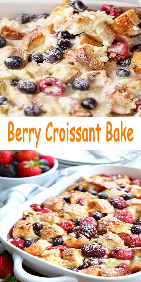 Mixed Berry Croissant Bake, Croissant Berry Breakfast Casserole, Easy Brekkie Ideas, Berry Croissant Bake, Berry Croissant Breakfast Bake, Leftover Croissant Recipes, Breakfast Fruit Ideas, Dessert Croissant, Easy Overnight Breakfast