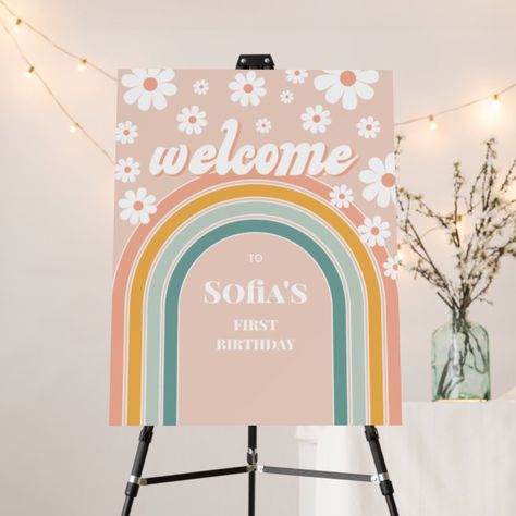 Retro Groovy One Boho First Birthday Welcome Foam Board - Birthday Decoration Groovy One Birthday, Boho First Birthday, Bohemian Color Palette, Groovy One, Foam Board Printing, Entry Signs, Retro Groovy, Retro Rainbow, Birthday Decoration